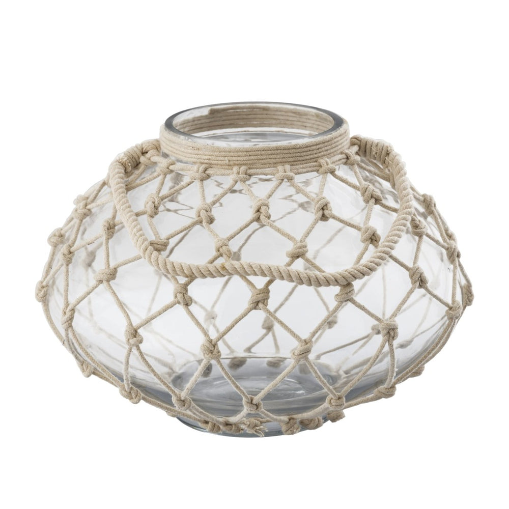Atlas Bonita Vase - Coastal Charm Glass Vessel with Jute Rope Handle for Rustic Farmhouse Décor Accents AC11110-01