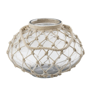 Atlas Bonita Vase - Coastal Charm Glass Vessel with Jute Rope Handle for Rustic Farmhouse Décor Accents AC11110-01