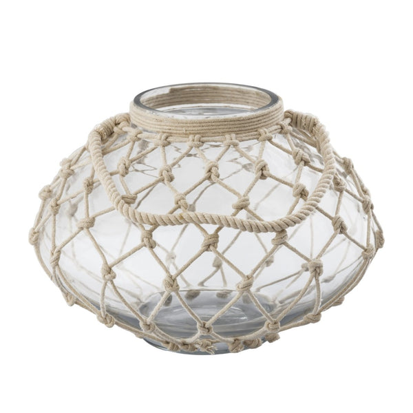 Atlas Bonita Vase - Coastal Charm Glass Vessel with Jute Rope Handle for Rustic Farmhouse Décor Accents AC11110-01
