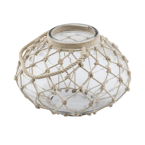 Atlas Bonita Vase - Coastal Charm Glass Vessel with Jute Rope Handle for Rustic Farmhouse Décor Accents AC11110-01