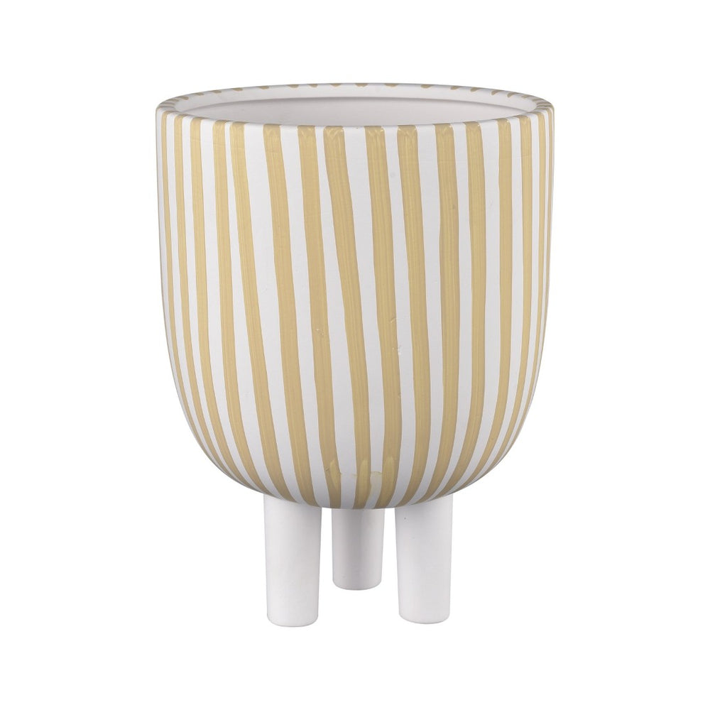 Atlas Booth Striped Vase - Modern Minimalist Earthenware Bowl for Decorative or Floral Arrangements 10.25"H AC11114-01