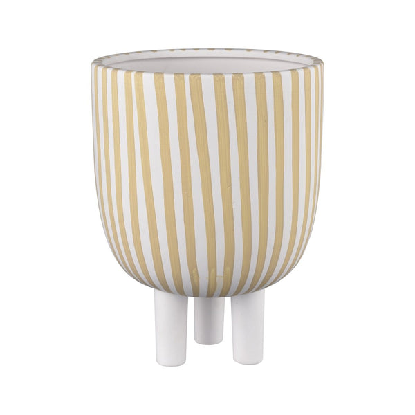 Atlas Booth Striped Vase - Modern Minimalist Earthenware Bowl for Decorative or Floral Arrangements 10.25"H AC11114-01