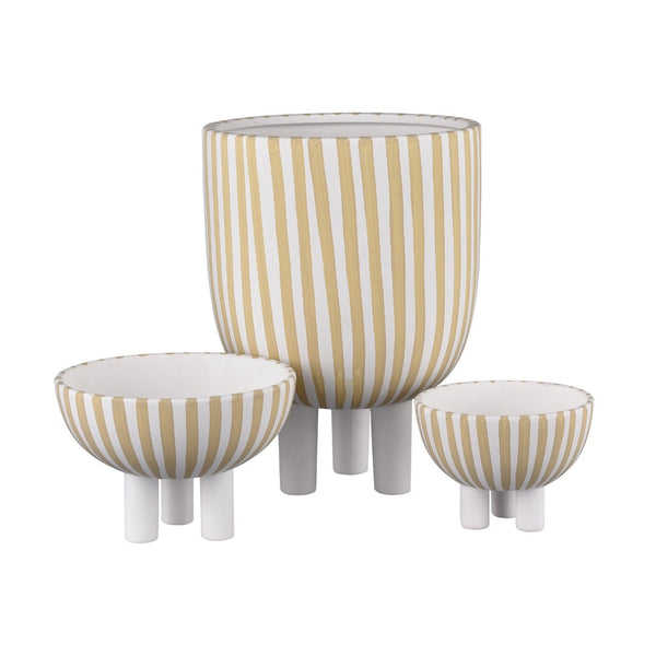 Atlas Booth Striped Vase - Modern Minimalist Earthenware Bowl for Decorative or Floral Arrangements 10.25"H AC11114-01