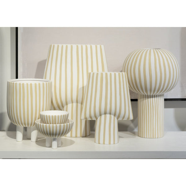 Atlas Booth Striped Vase - Modern Minimalist Earthenware Bowl for Decorative or Floral Arrangements 10.25"H AC11114-01