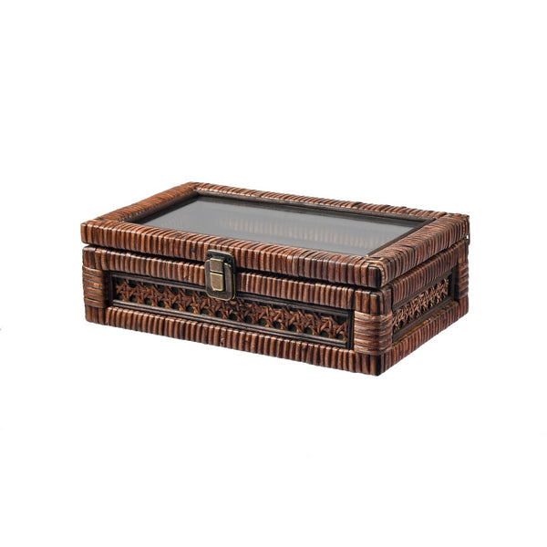 Atlas Bowman Box Set of 2 - Elegant Handwoven Rattan Storage with Glass Lids for Home Organization & Display AC11117-01S