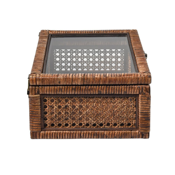 Atlas Bowman Box Set of 2 - Elegant Handwoven Rattan Storage with Glass Lids for Home Organization & Display AC11117-01S