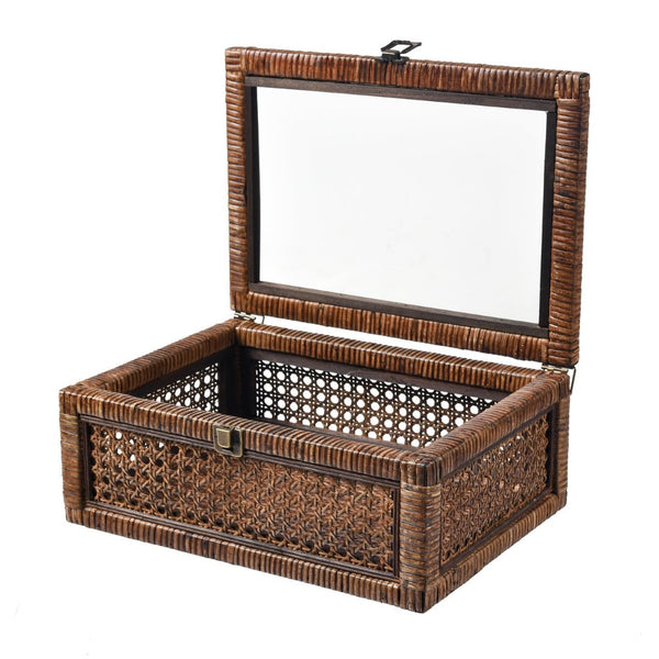 Atlas Bowman Box Set of 2 - Elegant Handwoven Rattan Storage with Glass Lids for Home Organization & Display AC11117-01S