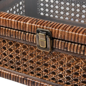 Atlas Bowman Box Set of 2 - Elegant Handwoven Rattan Storage with Glass Lids for Home Organization & Display AC11117-01S