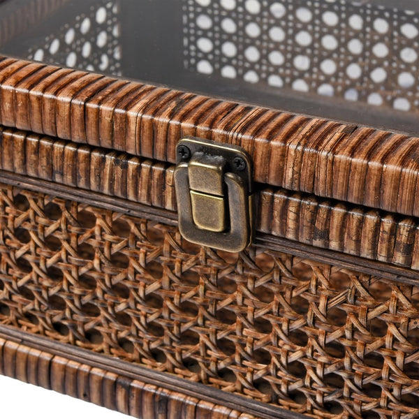 Atlas Bowman Box Set of 2 - Elegant Handwoven Rattan Storage with Glass Lids for Home Organization & Display AC11117-01S