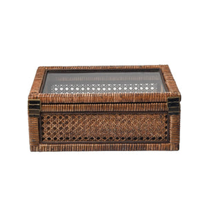 Atlas Bowman Box Set of 2 - Elegant Handwoven Rattan Storage with Glass Lids for Home Organization & Display AC11117-01S