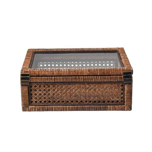 Atlas Bowman Box Set of 2 - Elegant Handwoven Rattan Storage with Glass Lids for Home Organization & Display AC11117-01S