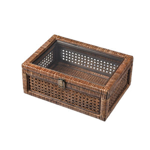 Atlas Bowman Box Set of 2 - Elegant Handwoven Rattan Storage with Glass Lids for Home Organization & Display AC11117-01S