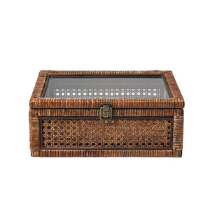 Atlas Bowman Box Set of 2 - Elegant Handwoven Rattan Storage with Glass Lids for Home Organization & Display AC11117-01S