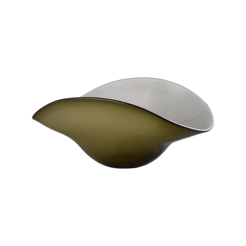 Atlas Braund Bowl - Hand-Blown Glass Olive Accent Piece with White Interior for Elegant Home Decor AC11125-01