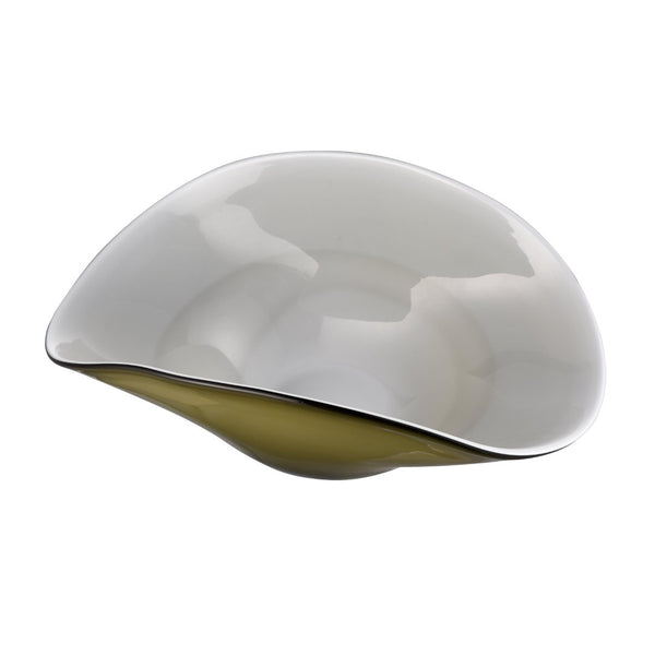 Atlas Braund Bowl - Hand-Blown Glass Olive Accent Piece with White Interior for Elegant Home Decor AC11125-01