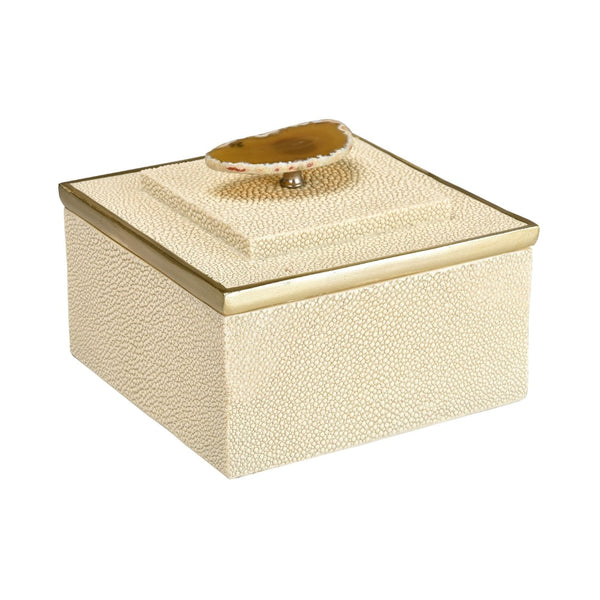 Atlas Brenner Decorative Box Set of 2 - Luxurious Ivory Faux Shagreen with Agate Handles & Metal Accents AC11129-01S