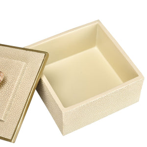 Atlas Brenner Decorative Box Set of 2 - Luxurious Ivory Faux Shagreen with Agate Handles & Metal Accents AC11129-01S