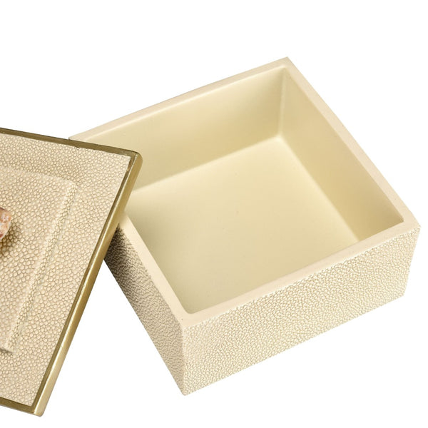 Atlas Brenner Decorative Box Set of 2 - Luxurious Ivory Faux Shagreen with Agate Handles & Metal Accents AC11129-01S