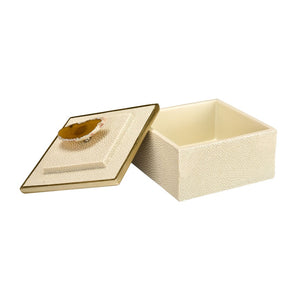 Atlas Brenner Decorative Box Set of 2 - Luxurious Ivory Faux Shagreen with Agate Handles & Metal Accents AC11129-01S