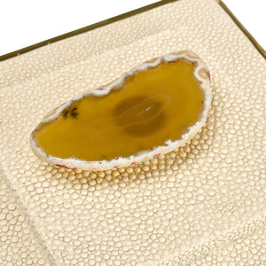 Atlas Brenner Decorative Box Set of 2 - Luxurious Ivory Faux Shagreen with Agate Handles & Metal Accents AC11129-01S