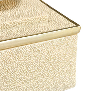 Atlas Brenner Decorative Box Set of 2 - Luxurious Ivory Faux Shagreen with Agate Handles & Metal Accents AC11129-01S