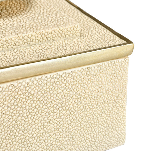 Atlas Brenner Decorative Box Set of 2 - Luxurious Ivory Faux Shagreen with Agate Handles & Metal Accents AC11129-01S