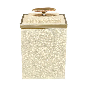 Atlas Brenner Decorative Box Set of 2 - Luxurious Ivory Faux Shagreen with Agate Handles & Metal Accents AC11129-01S