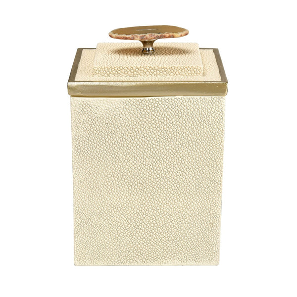 Atlas Brenner Decorative Box Set of 2 - Luxurious Ivory Faux Shagreen with Agate Handles & Metal Accents AC11129-01S