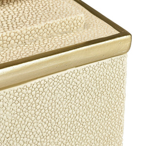Atlas Brenner Decorative Box Set of 2 - Luxurious Ivory Faux Shagreen with Agate Handles & Metal Accents AC11129-01S