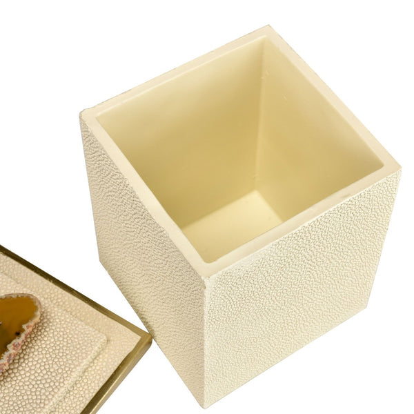 Atlas Brenner Decorative Box Set of 2 - Luxurious Ivory Faux Shagreen with Agate Handles & Metal Accents AC11129-01S