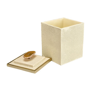 Atlas Brenner Decorative Box Set of 2 - Luxurious Ivory Faux Shagreen with Agate Handles & Metal Accents AC11129-01S