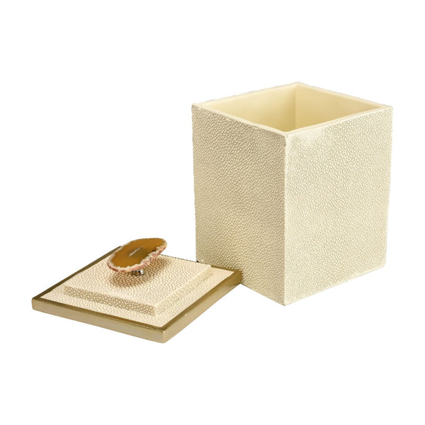 Atlas Brenner Decorative Box Set of 2 - Luxurious Ivory Faux Shagreen with Agate Handles & Metal Accents AC11129-01S