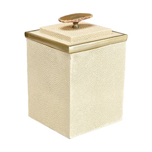 Atlas Brenner Decorative Box Set of 2 - Luxurious Ivory Faux Shagreen with Agate Handles & Metal Accents AC11129-01S