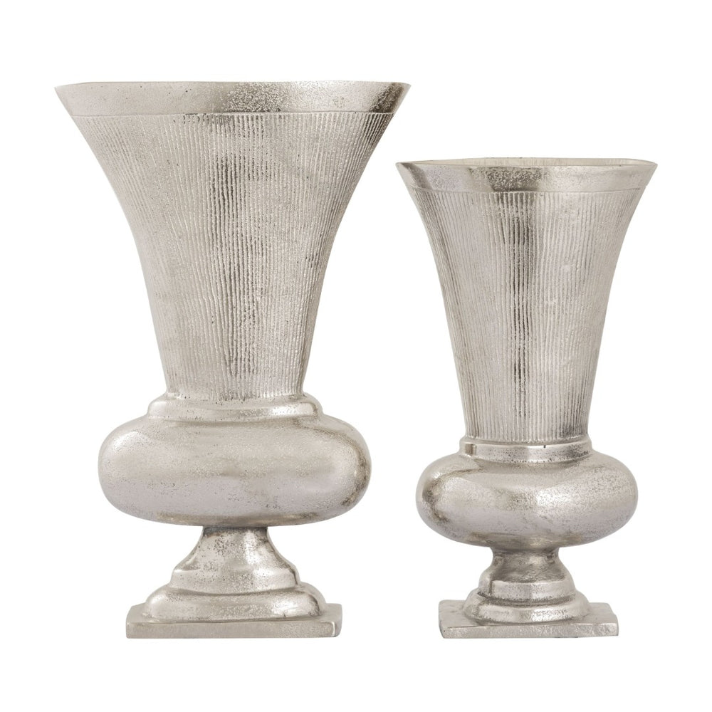 Atlas Brigitte Vase Set of 2 - Elegant Nickel Metal Urn Vases for Floral Arrangements & Home Decor AC11132-01S