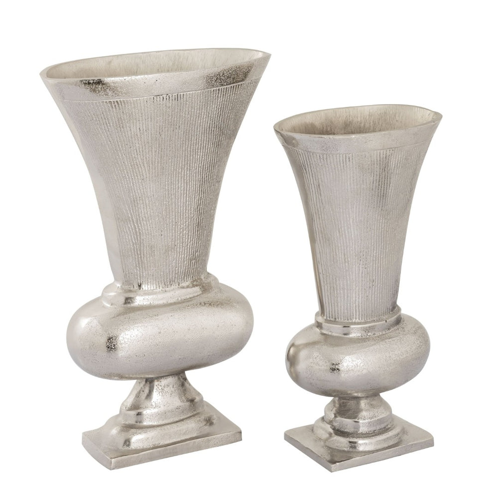 Atlas Brigitte Vase Set of 2 - Elegant Nickel Metal Urn Vases for Floral Arrangements & Home Decor AC11132-01S