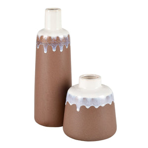 Atlas Brinson Vase - Artisanal Earthenware with Matte Terracotta & Glossy White for Charming Décor Short AC11133-01