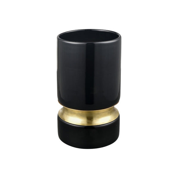 Atlas Brooke Vase - Modern Elegance in Deep Black Glass with Brass Accent for Chic Home Decor Small AC11138-01