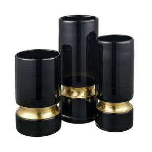 Atlas Brooke Vase - Modern Elegance in Deep Black Glass with Brass Accent for Chic Home Decor Small AC11138-01
