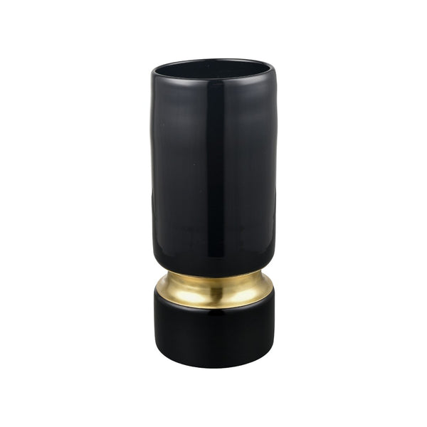 Atlas Brooke Vase - Modern Elegance in Deep Black Glass with Brass Accent for Chic Home Decor Medium AC11138-02