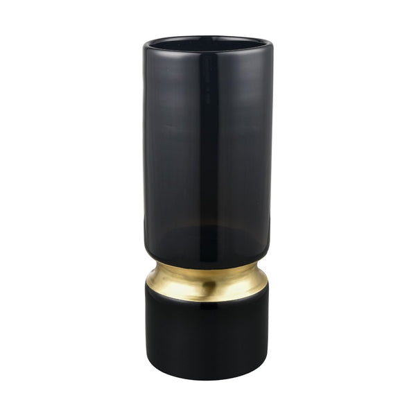 Atlas Brooke Vase - Modern Elegance in Deep Black Glass with Brass Accent for Chic Home Decor Large AC11138-03