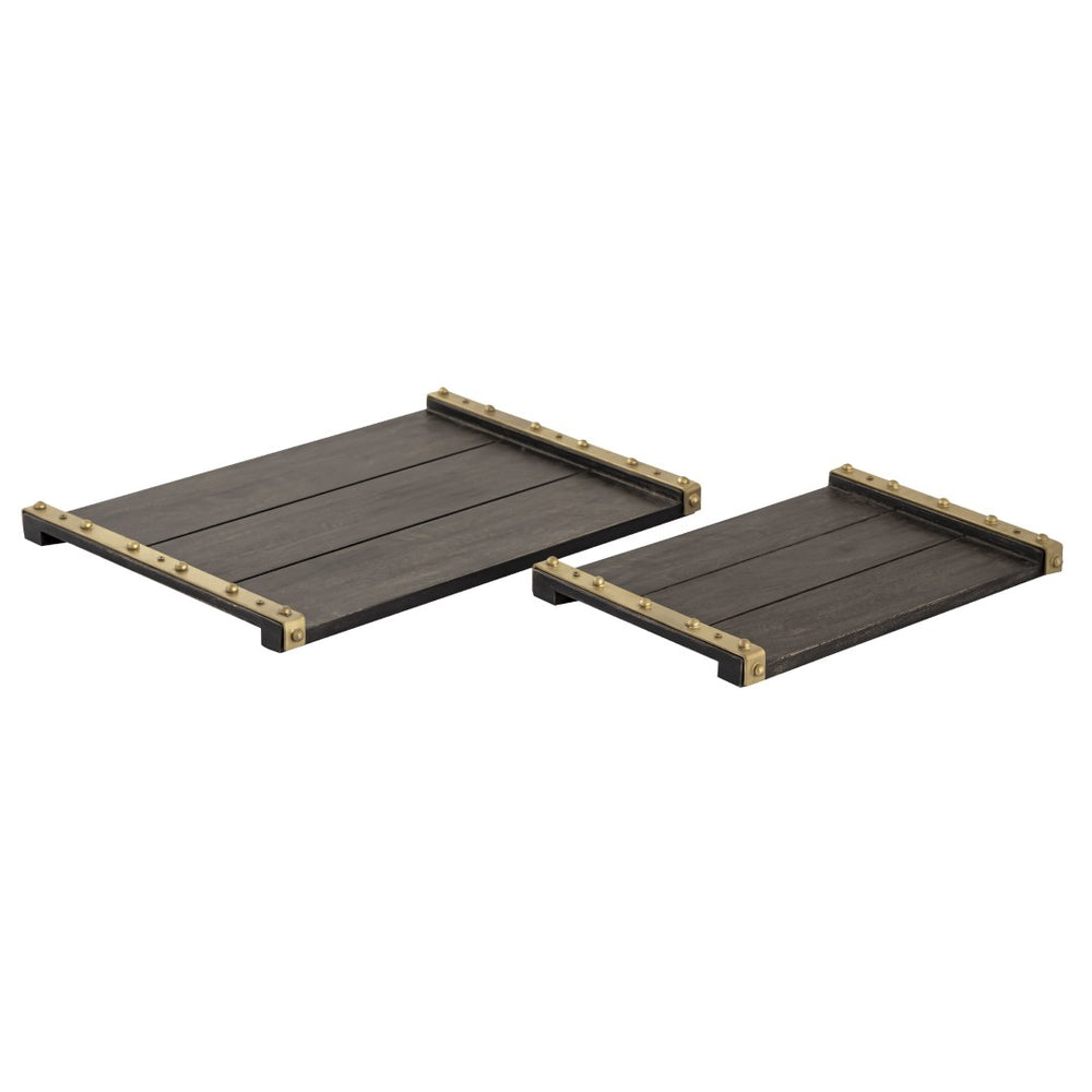 Atlas Brookwood Serving Tray Set of 2 - Stylish Mango Wood with Brass-Studded Handles for Home Decor! AC11139-01S