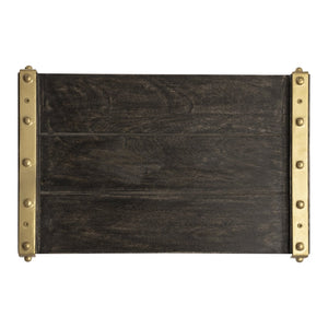 Atlas Brookwood Serving Tray Set of 2 - Stylish Mango Wood with Brass-Studded Handles for Home Decor! AC11139-01S