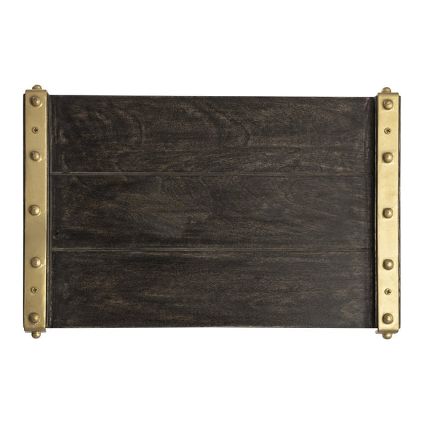 Atlas Brookwood Serving Tray Set of 2 - Stylish Mango Wood with Brass-Studded Handles for Home Decor! AC11139-01S