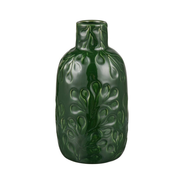 Atlas Broome Vase - Elevate Your Décor with Glossy Deep Green and Elegant Leaf Etching for Any Space Small AC11140-01