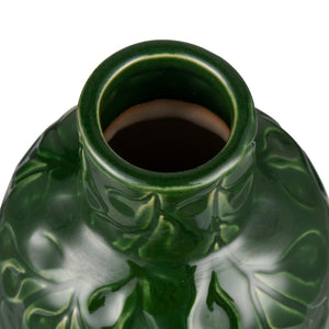 Atlas Broome Vase - Elevate Your Décor with Glossy Deep Green and Elegant Leaf Etching for Any Space Small AC11140-01