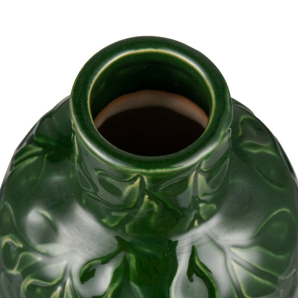 Atlas Broome Vase - Elevate Your Décor with Glossy Deep Green and Elegant Leaf Etching for Any Space Small AC11140-01