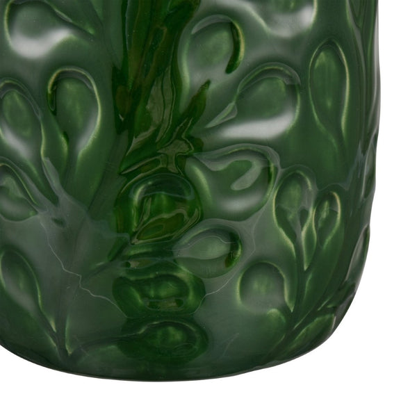 Atlas Broome Vase - Elevate Your Décor with Glossy Deep Green and Elegant Leaf Etching for Any Space Small AC11140-01
