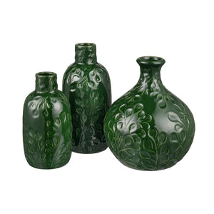Atlas Broome Vase - Elevate Your Décor with Glossy Deep Green and Elegant Leaf Etching for Any Space Medium Dark Green AC11140-02