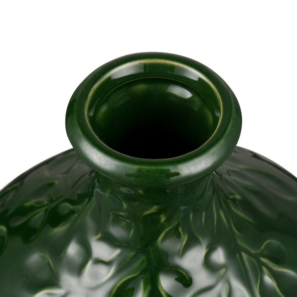 Atlas Broome Vase - Elevate Your Décor with Glossy Deep Green and Elegant Leaf Etching for Any Space Medium Dark Green AC11140-02