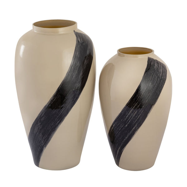 Atlas Brushstroke Vase - Art Glass Decorative Accent with Black Brushstroke for Stylish Home Interiors Small Cream AC11141-01